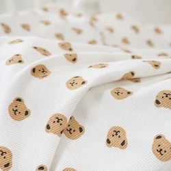 135x50cm Low Elastic Ribbed Knitted Small Bear Printed Pure Cotton Fabric For Children's Clothing Handmade DIY Fabric YHTJ0075