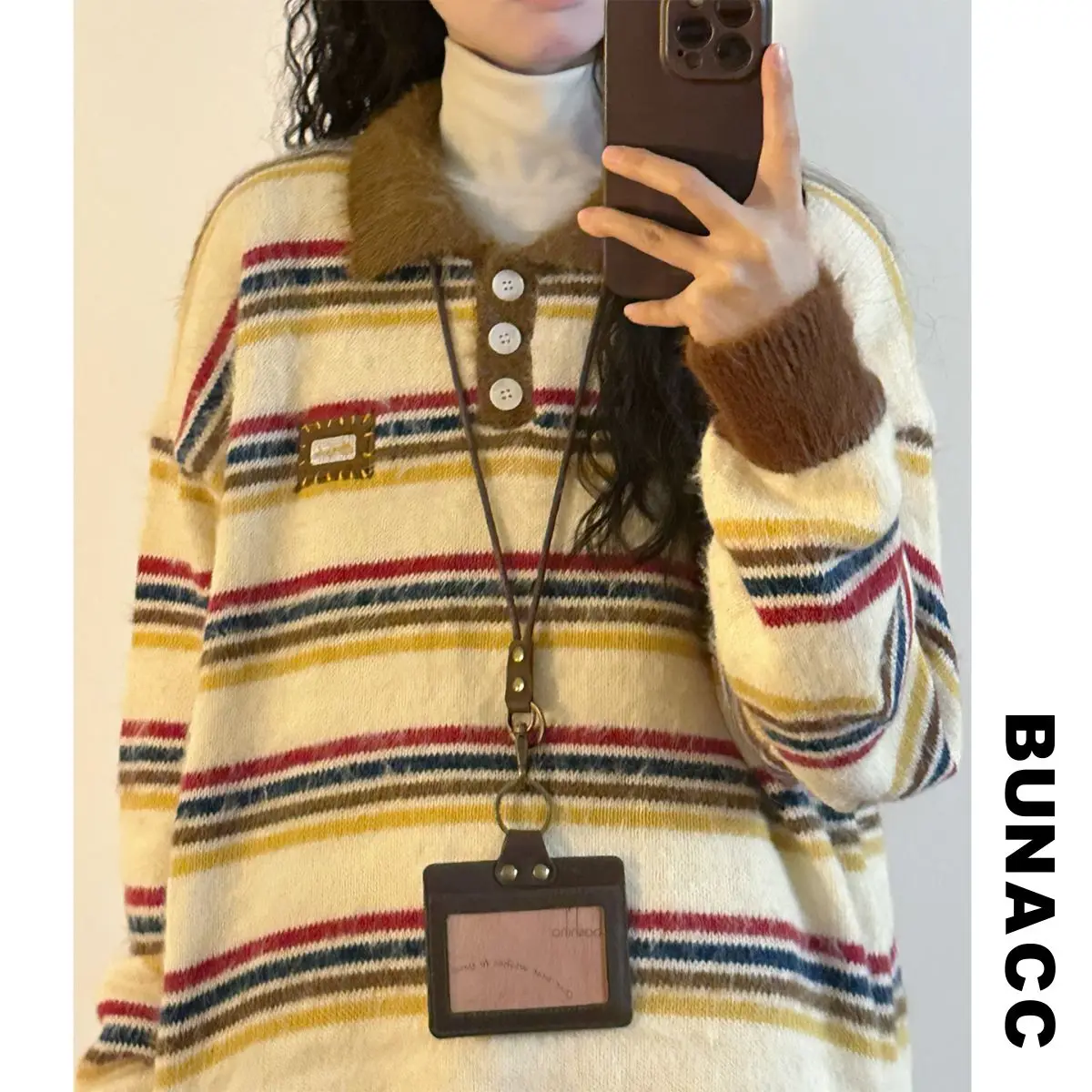 

Осенне-зимний американский ретро-свитер свободного кроя с цветными полосками, мягкий, вязаный, в университетском стиле, уличная мода, свободный крой