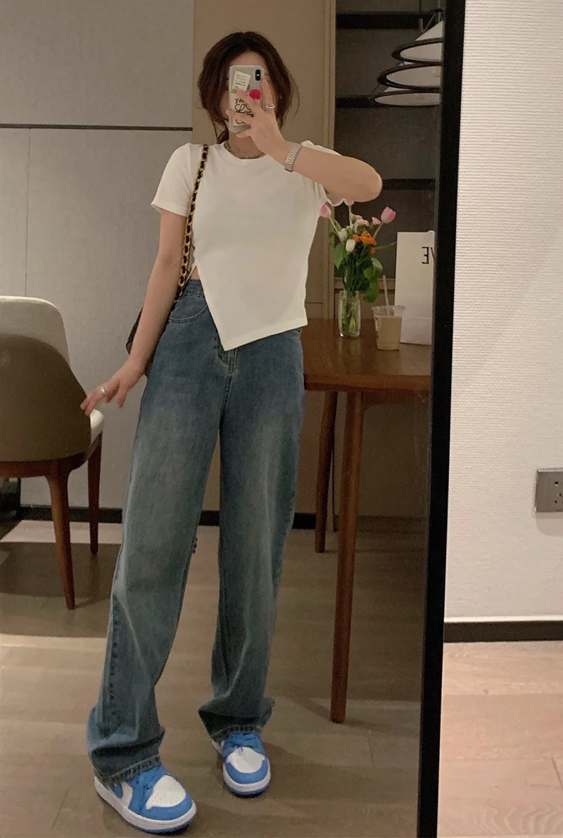 Korean Style Jeans Women\'s New Niche Jeans with Wide Legs for Casual Street Fashion High-Waisted Trousers Natural Waist Fashion