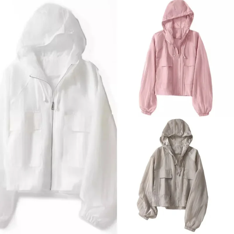 

Sunscreen Hooded Lightweight Long Sleeved Women's Jacket Japanese Summer Loose Zippered Solid Color Versatile Top Street Jacket