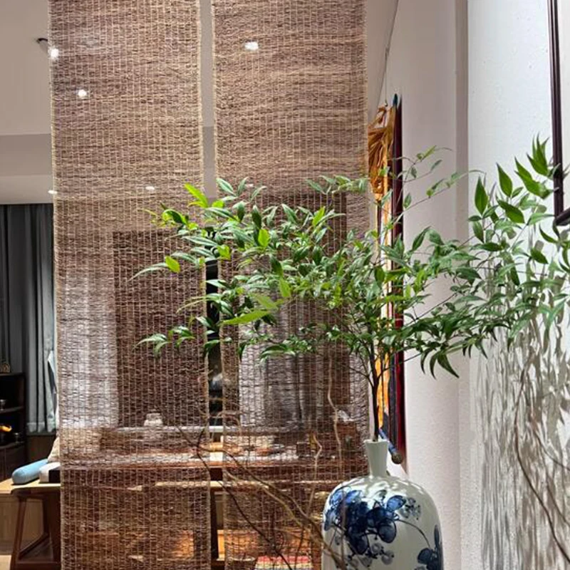 Retro Nostalgic Chinese Ramie Hanging Curtain Partition Porch Decor Screen Curtain Translucent Semi-Shading Doorway Half-Curtain