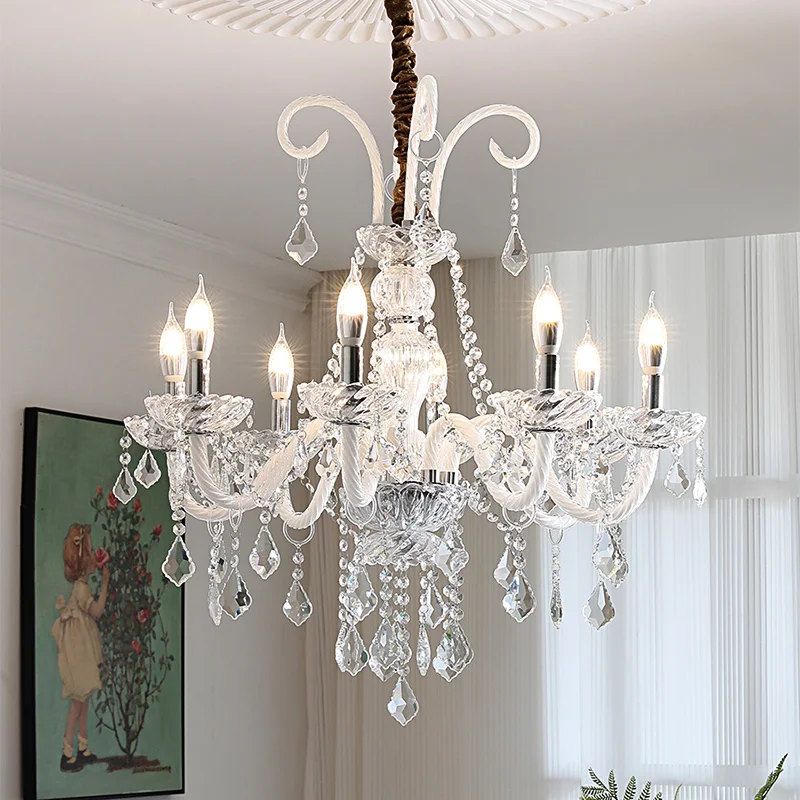 Painted Black Candle E14 Chandelier Lustre Luxury K9 Crystal Pendant Light French Living Room Hanging Lamp Led Luminarias