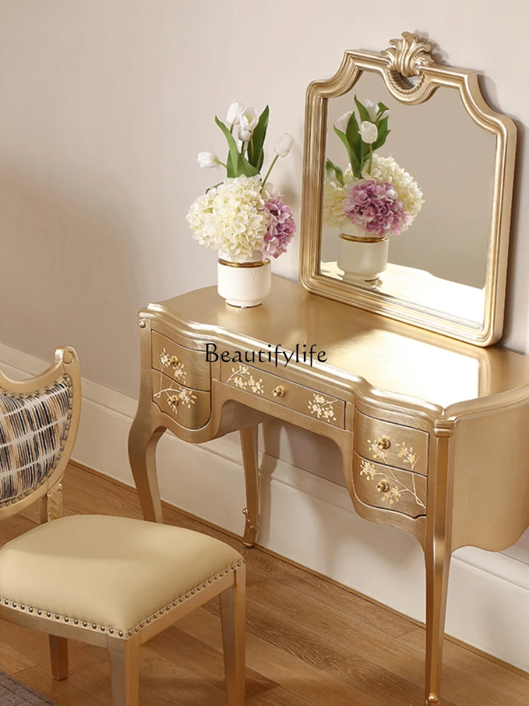 French light luxury solid wood with drawn engraving hand-painted dressing table palace dressing table