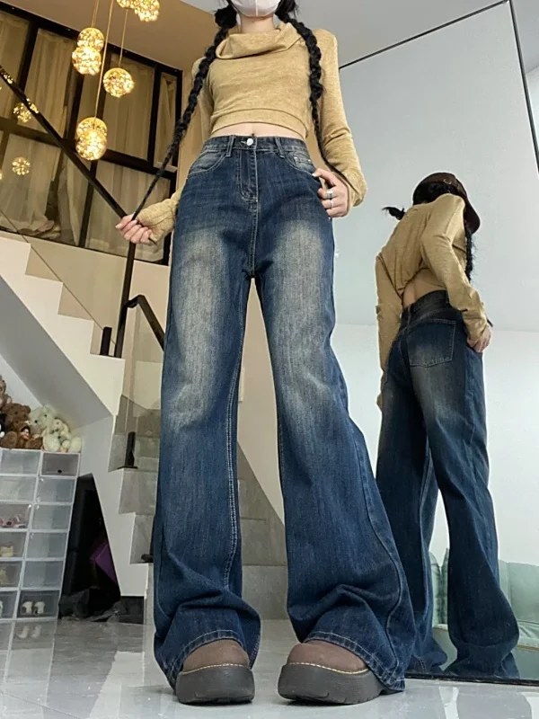 

Женские джинсы с высокой талией и широкими штанинами на флисовой подкладке, осенне-зимние, больших размеров, винтажные, свободные, удлиненные, с эффектом похудения