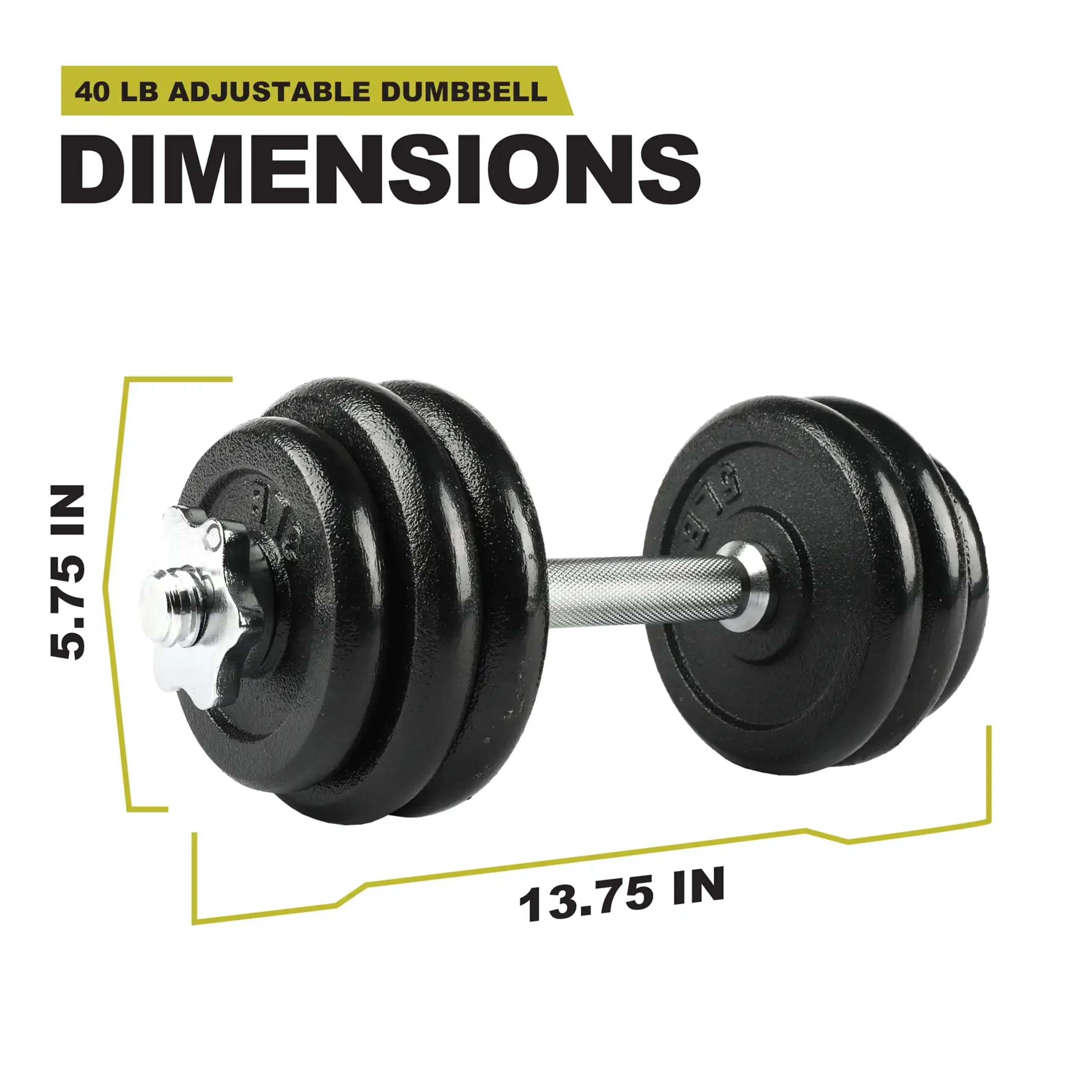 40lb Adjustable Dumbbell Set, Chrome & Black