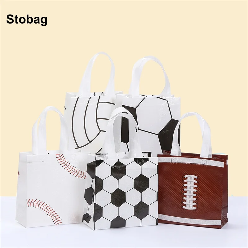 

StoBag 8/20pcs Non-woven Tote Bags Football Kids Children Gift Packaging Fabric Waterproof Storage Reusable Pouch Birthday Party