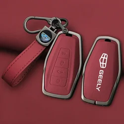 Zinc Alloy Leather Car Key Case Cove Holder Set For Geely Coolray X6 Emgrand Global Hawk GX7 Remote Accessories