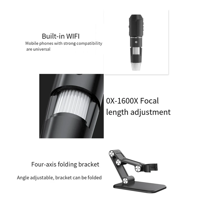 Wireless Microscope,Wifi USB Digital Handheld Microscope, 50 To 1600X Wireless Magnification 8 LED With Metal Stand