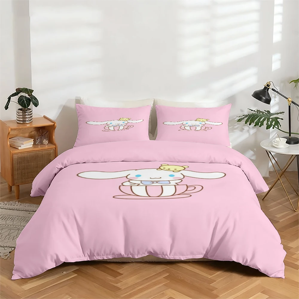 

3-Piece High-Definition Digital Print Bedding Set, My Melody Cartoon Pattern Duvet Cover Set, Large Floral Duvet Cover Set, Includes 1 Duvet Cover + 2 Pillowcases, Suitable for Bedroom, Guest Room, Home Decoration, Polyester Fiber Duvet Cover + Pillowcase