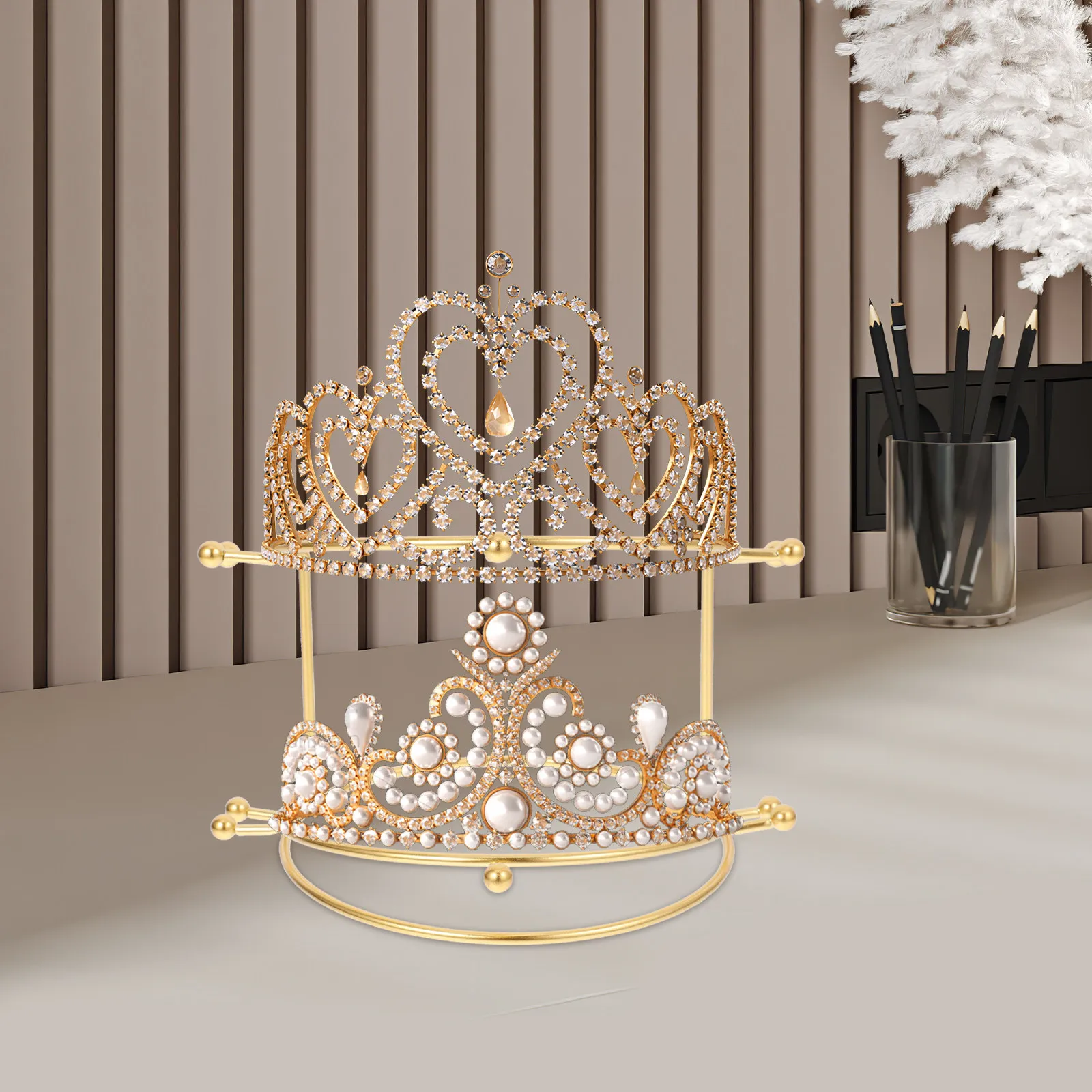 

Stylish Tiara Display Stand Crown Display Rack for Brides Headdress Holder Headwear Organizer Princess Rhinestones Crown Stand