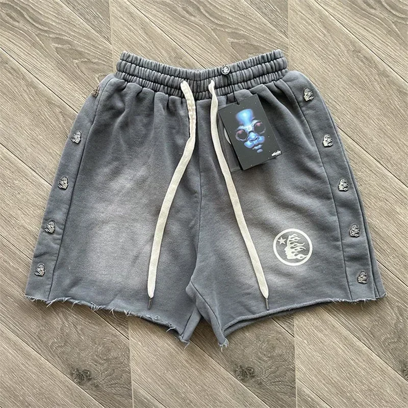 24ss Oversized Y2K Shorts Men Women 1:1 Best Quality Logo Printing Pure Cotton Washed Black Shorts