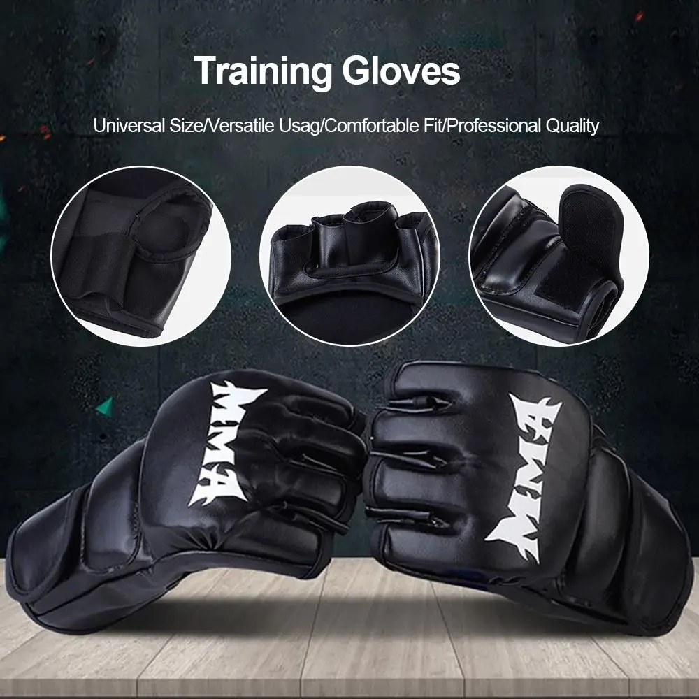1Pair Professional Boxing Gloves Half Finger Leather Cushion Training Gloves Versatile Kickboxing Gloves