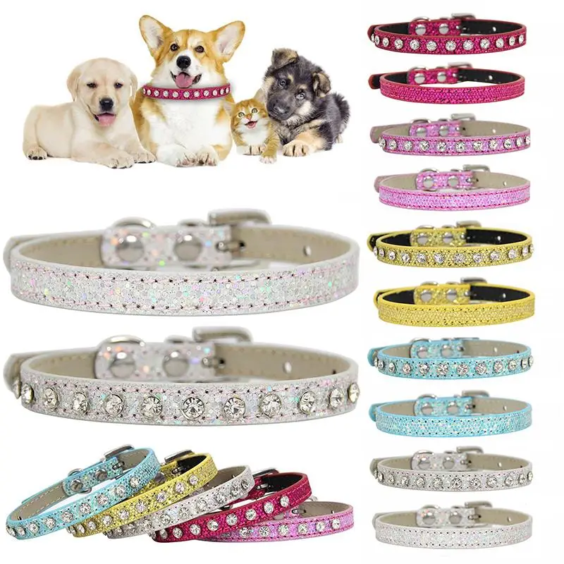 Adjustable Reflect Light Dogs Collar Neck Ring Safety Buckle Cute Cat Collar Pet Nerck Ring Rhinestone Pet Supply Neck Strap