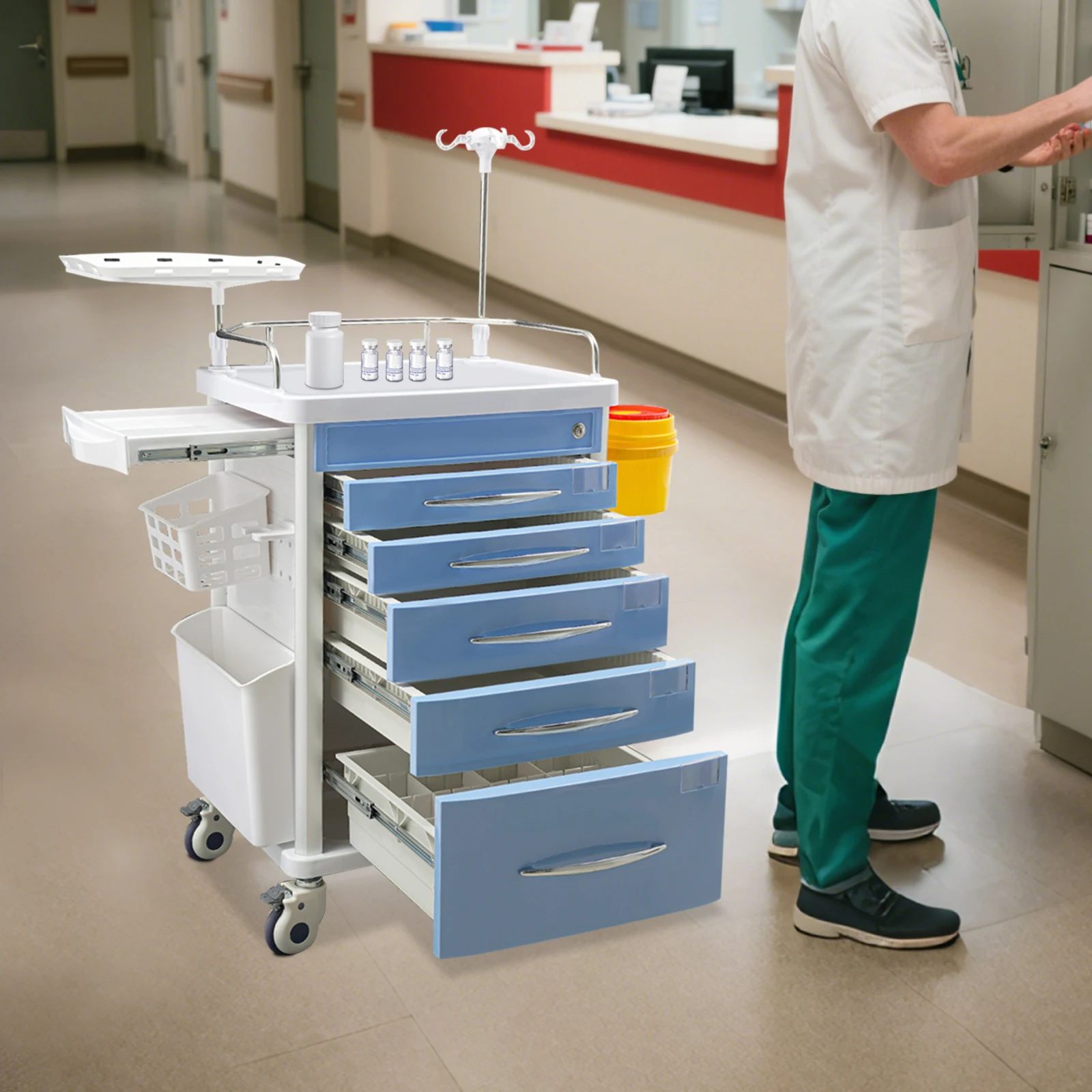 Medical Grade 5 Drawer Rolling Emergency Cart