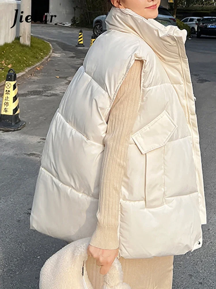 

Korean Solid Color Drawstring Fashion Slim Women Parkas Basic Simple Casual Loose Chicly Zipper Female Parkas Black White