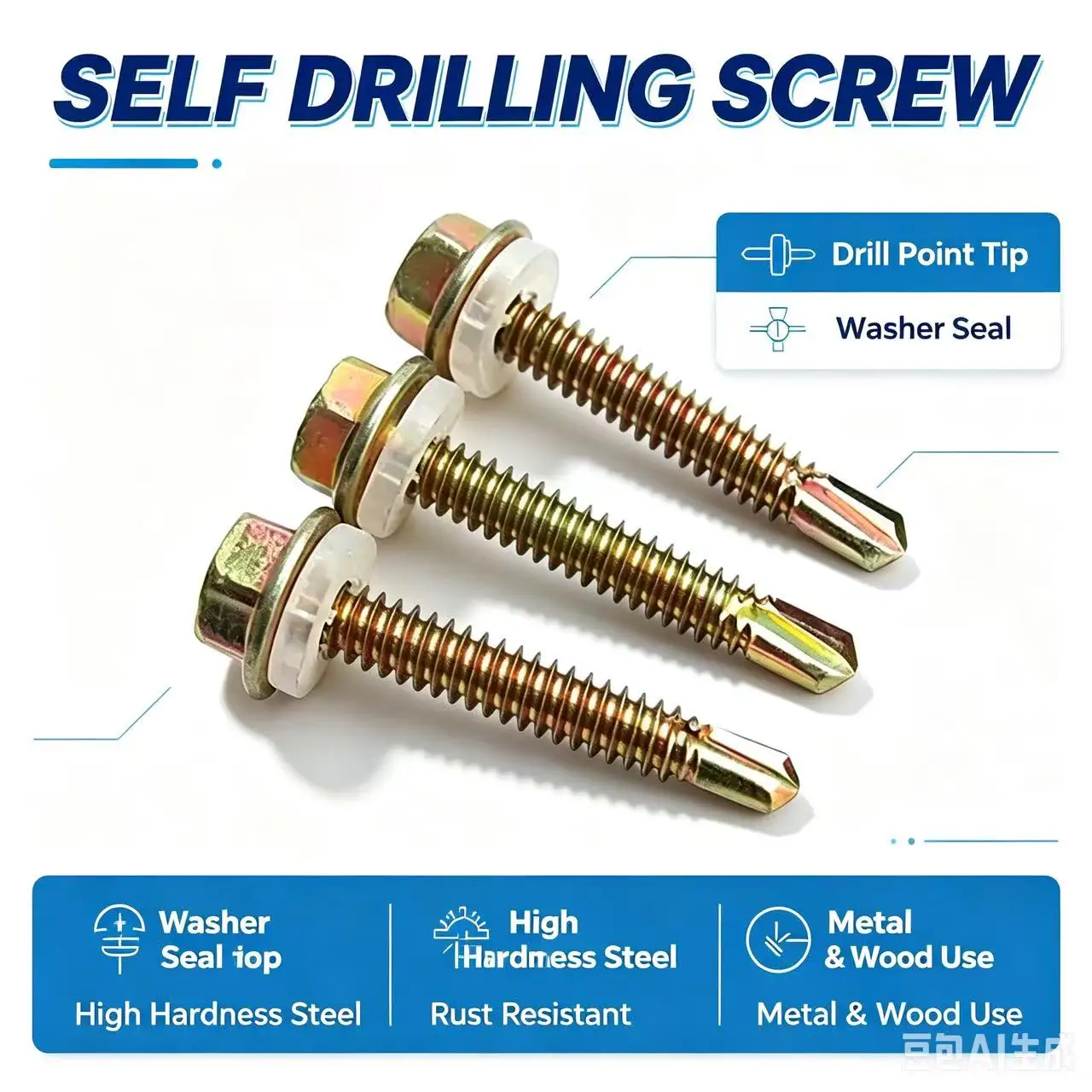 30 pcs Hex Head Self-Tapping Drilling Screws for Metal Roof, Steel Sheet, Iron Plate Installation