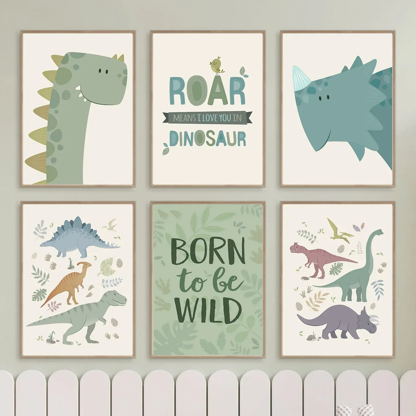

Boho Cartoon Dinosaur Tropical Leaf Wall Art Canvas Painting Nordic Posters And Prints Nursery Wall Pictures For Kids Room Decor
