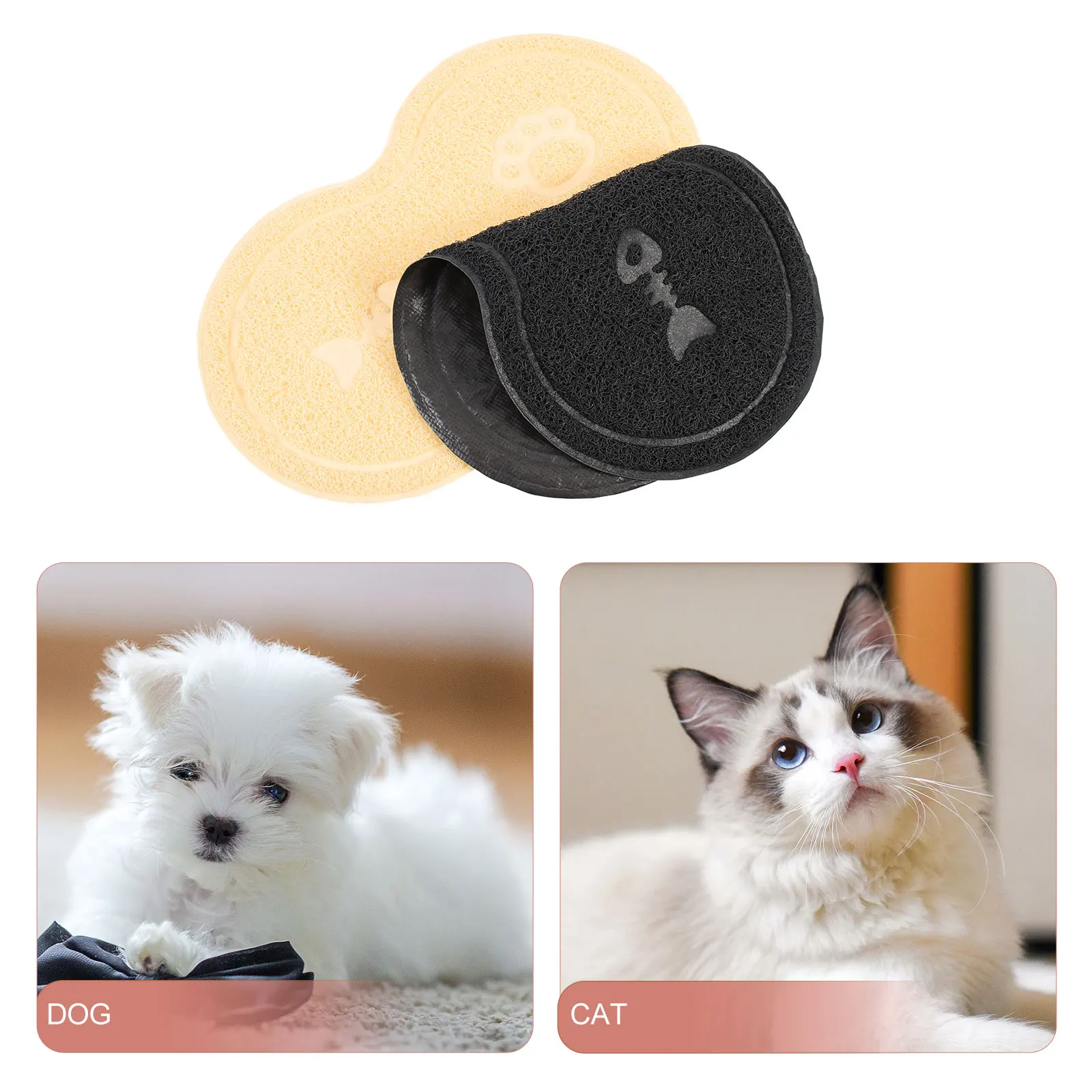 

2Pcs Cat Litter Mats Peanut Shape Durable PVC Non-Tear Floor Mat Anti-Skid Pet Feeding Pad Cat Dog Feeding Mats