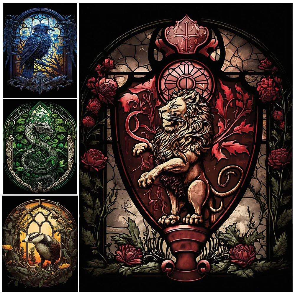 Four Major Colleges Of Magic School Vintage Wall Art Canvas Painting Magical Wizarding School Abstract Art Poster Print Decor