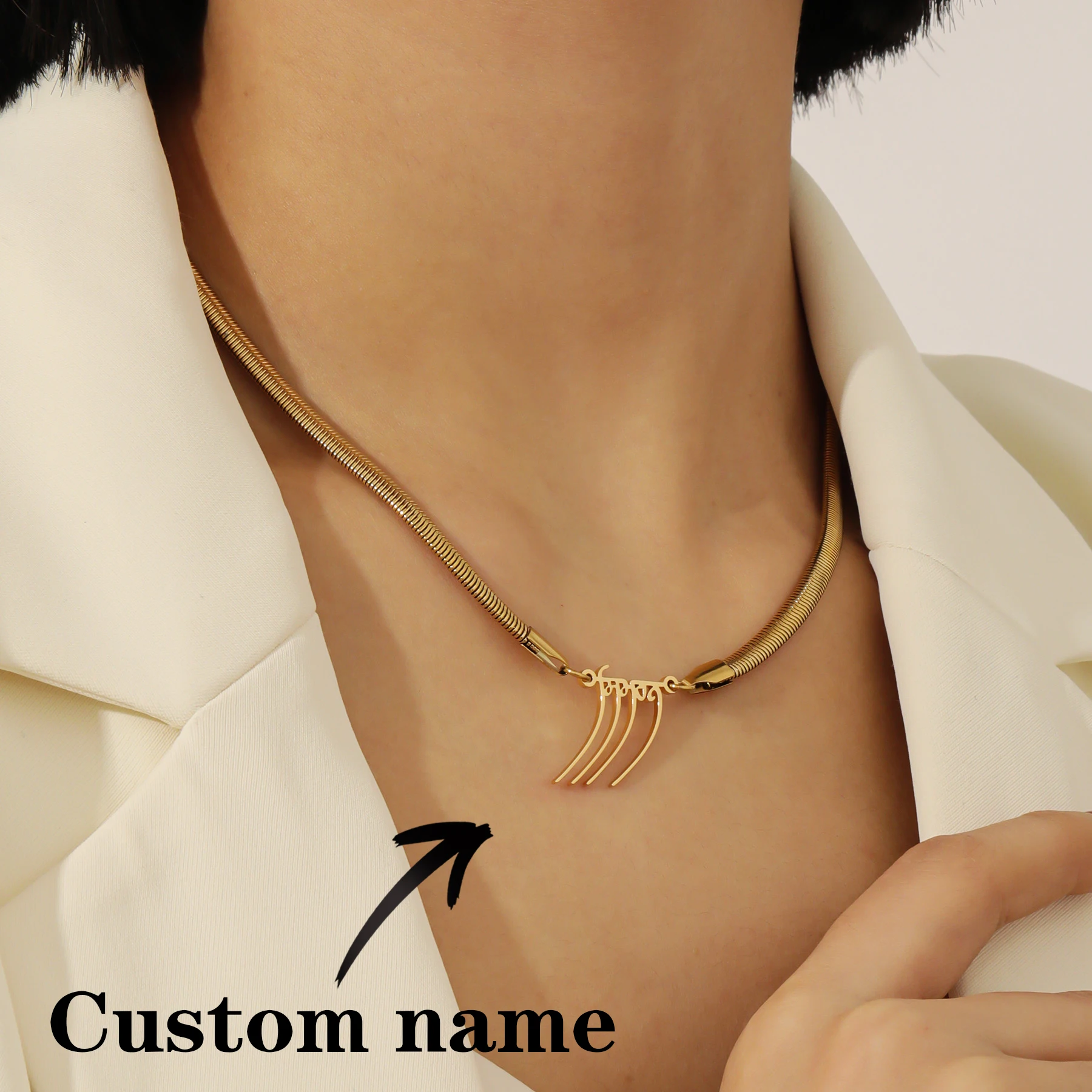 

Custom Hebrew Name Necklace Stainless Steel Gold Plated Snake Chain Artistic Calligraphy Pendant Personalized Cultural Jewelry