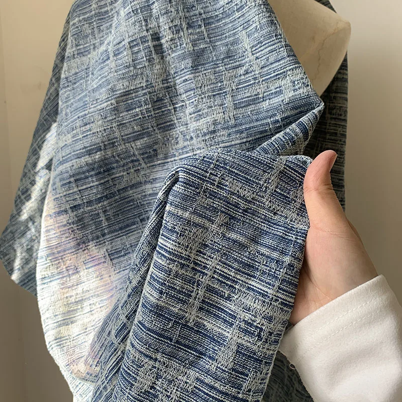 Bamboo Jacquard Washed Denim Fabric By Meters for Clothes Skirts Pants Sewing Fashion Jeans Cloth Needlework Textured Breathable