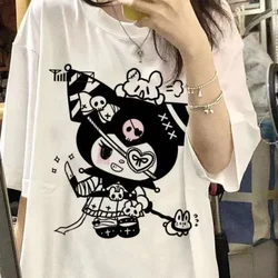 Summer Korean Style Y2k Top Japanese Sanrio Kuromi Graffiti Cartoon 2024 Versatile Loose White Short Sleeve T-shirt Harajuku Tee