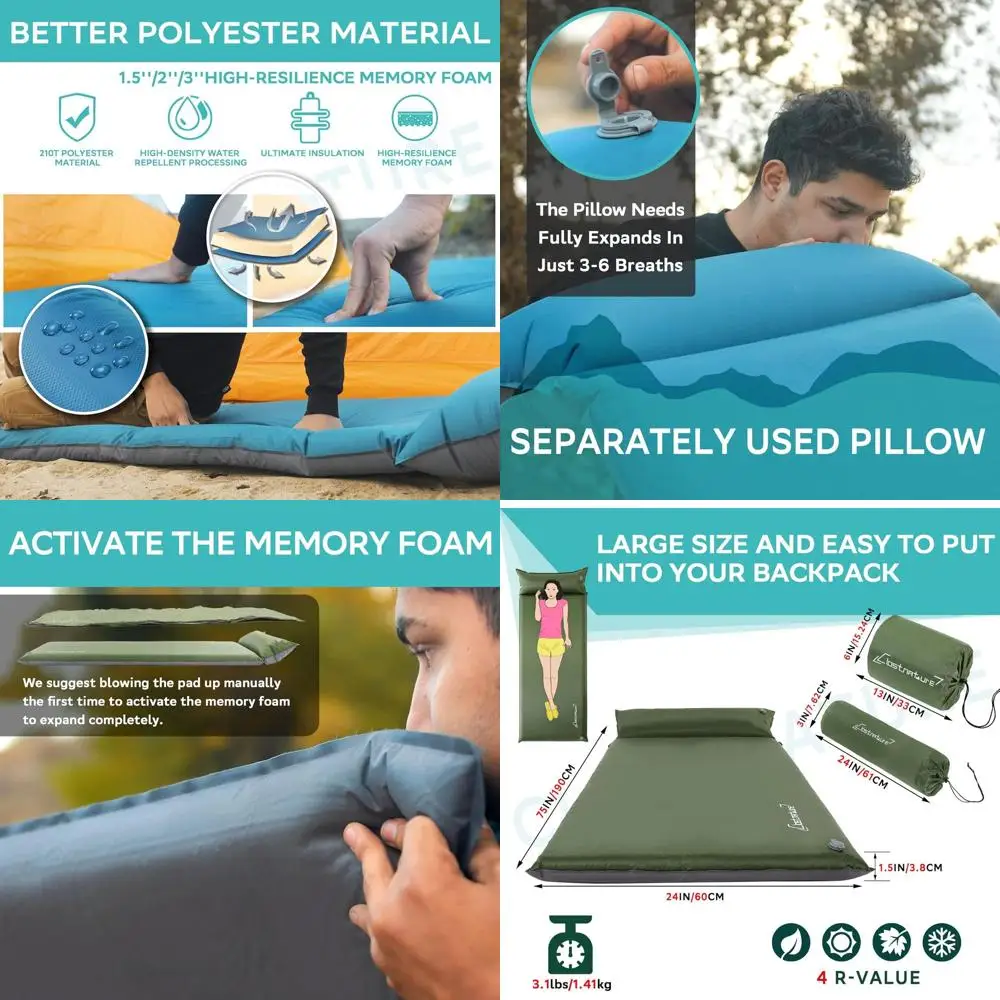 

Надувной коврик Sel Iating для кемпинга – 1.5/2/3 дюйма, легкий надувной коврик для кемпинга, утепленный коврик Sel Iating или Bac