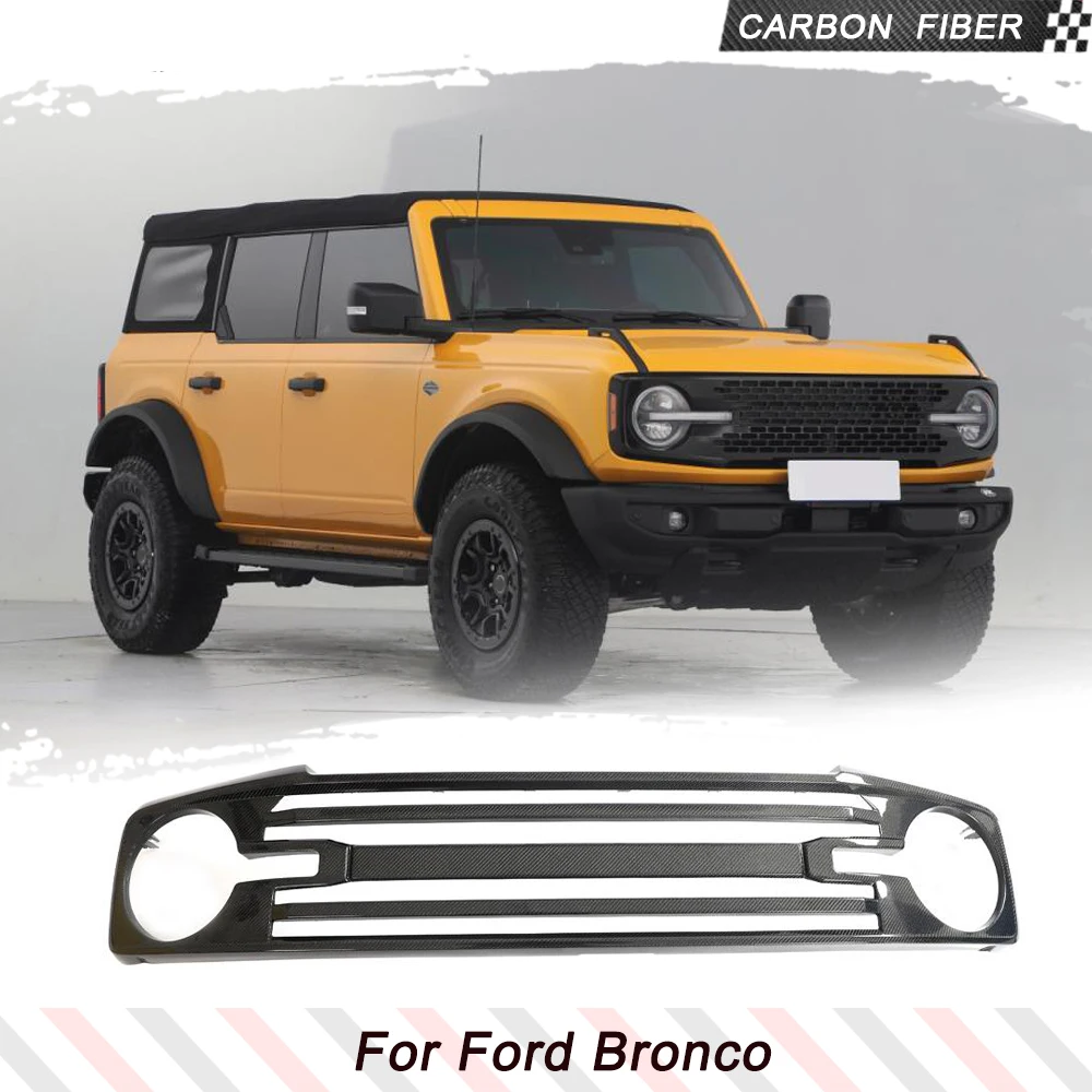 

Carbon Fiber Car Front Bumper Grille For Ford Bronco 2021-2023 Auto Accessories Car Racing Grills Replacement Style Front Grill