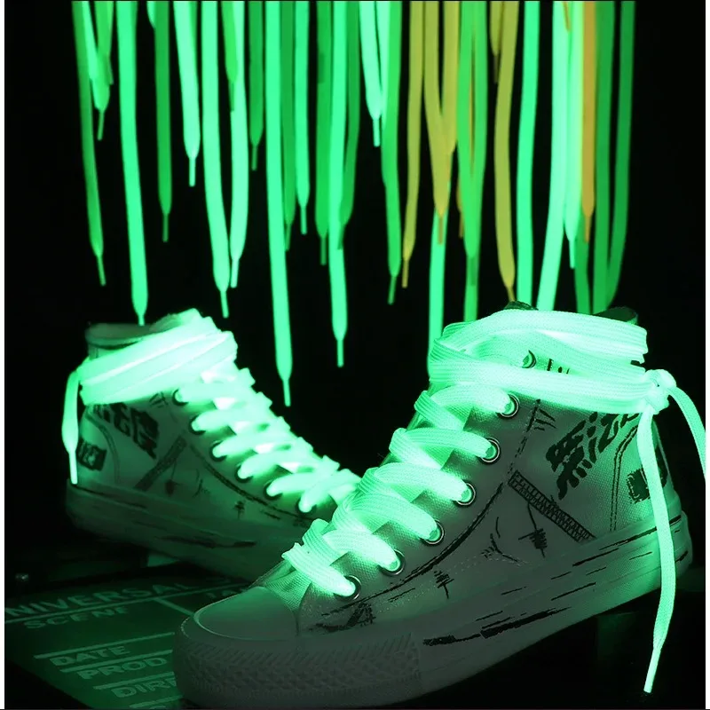 

Новые 1-парные светящиеся шнурки, кроссовки на плоской подошве, парусиновые шнурки для обуви, светящиеся в темноте ночи, цветные флуоресцентные шнурки