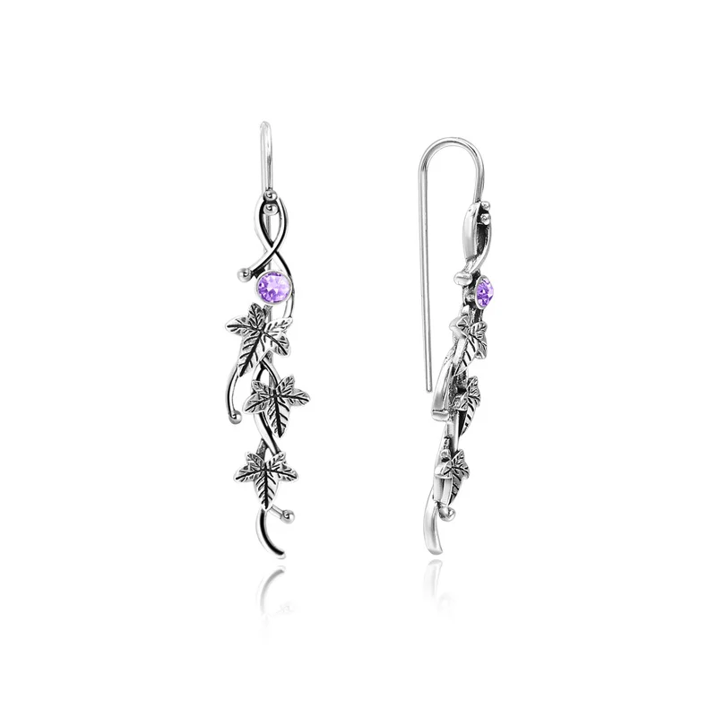 

Vintage Metal Silver color Ivy Elven Hook Dangle Earrings Botanical Jewelry Earrings For Women Drop Leaf Design