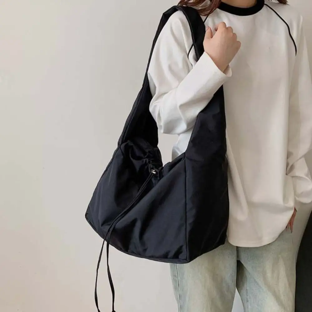 캐주얼 솔리드 컬러 드로우 스트링 크로스 바디 백 대용량 한국 스타일 옥스포드 토트 백 하라주쿠 경량 겨드랑이 가방 여행