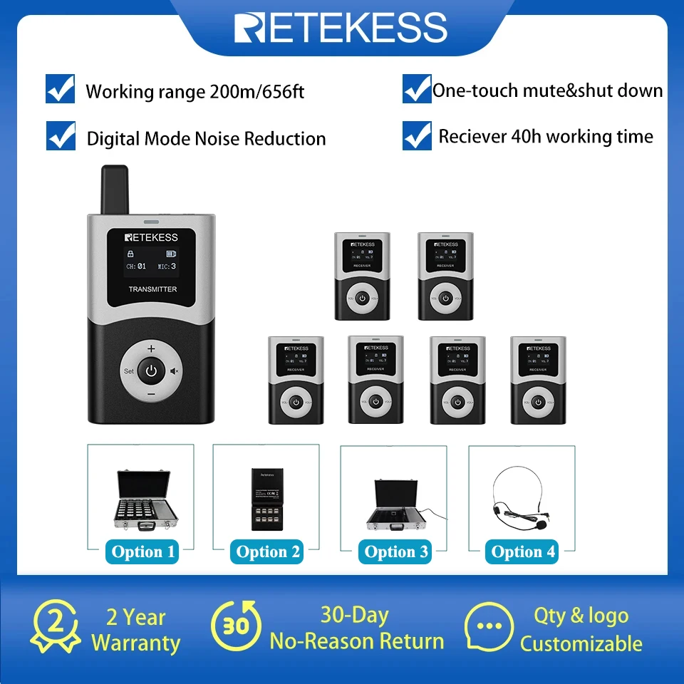 

Retekess T130U Accessories Wireless Radio Guide System Wireless Audio Transmitter,Receiver,Microphone For Tourism,Conference