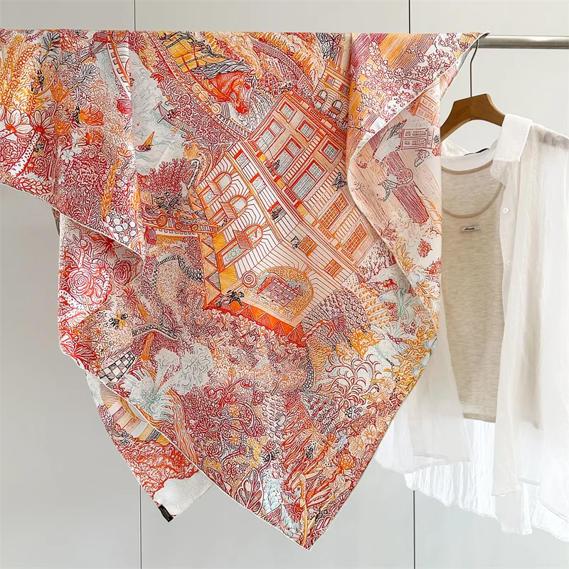 

Luxury Designer Twill Silk Scarf 135CM Large Shawls Stole with Hand Rolled Edges Elegant Mother Lover Gift