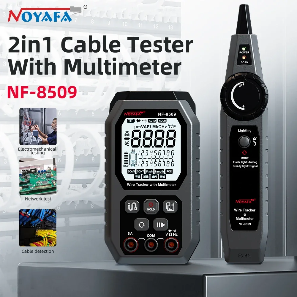 Noyafa-Network Cable Tester, Digital Cable Tracker, PoE Tester, Cat5 Cat6 Wire Tracker, Measure Length, Wiremap Tester, Network