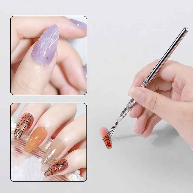 3D Tips Manicure Ultra-thin Line Drawing Pen 7 Pin Stripe Nail Art Liner Brush UV Gel Brushes Painting Tools