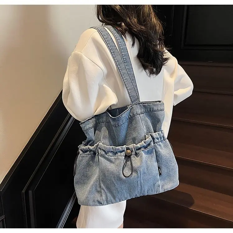 

Japanese Retro Canvas Shoulder Bag 2025 New Denim Tote Bags Large Capacity Commuting Versatile Handbag