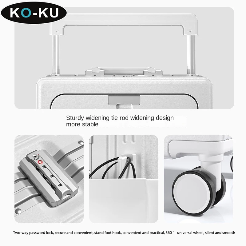 KO-KU Front Opening Suitcase Wide Trolley Luggage Multifunctional Business Computer Suitcase Bag Boarding Box 20/24/26/28 Inch