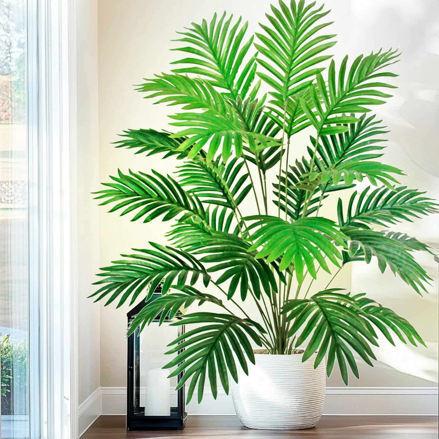 60-120cm Large Artificial Palm Tree Tropical Fake Plant Green Plastic Palm Leaf Branches Suitable for Home Garden Decoration