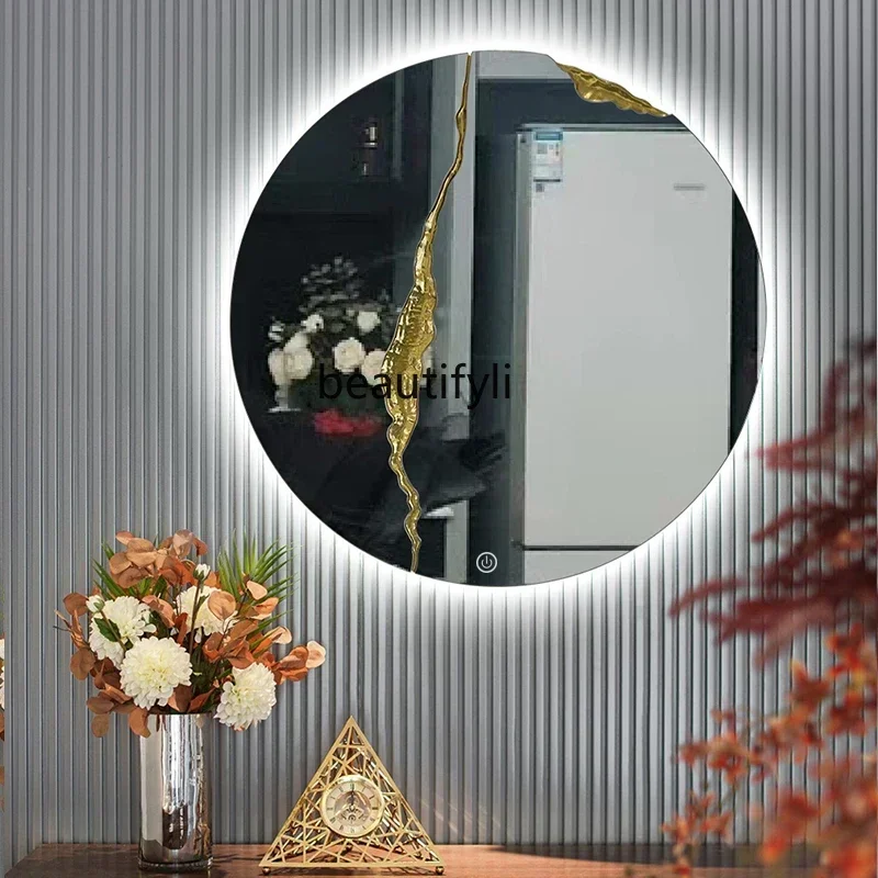 TTT  European-style round entry entrance fireplace mirror custom living room art light luxury decorative mirror wall-mounted m