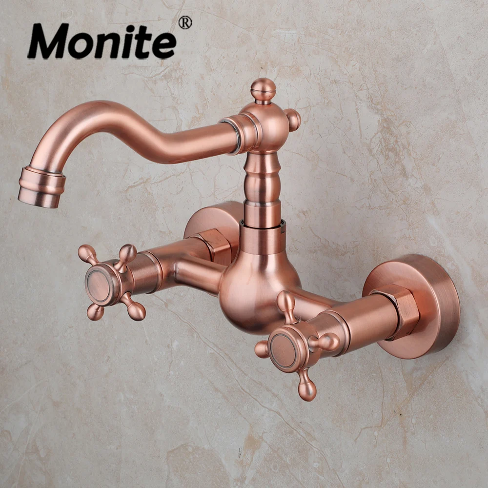 

Monite 360 Rotated Bathroom Basin Sink Faucet Dual Handles Bathtub Wall Mounted Faucets Hot And Cold Water Tub Mixer Taps