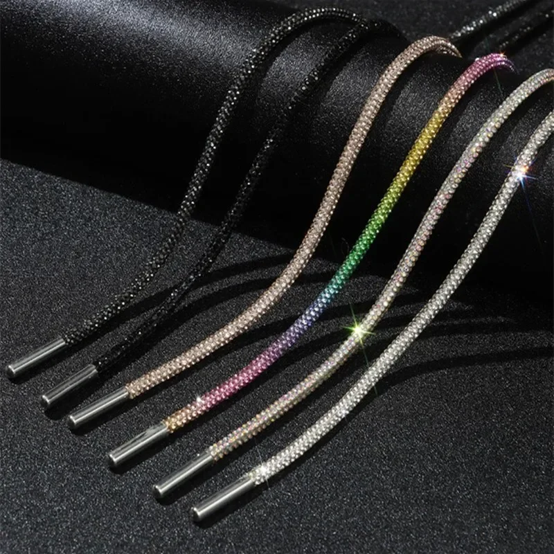 Diamante Rhinestone ShoeLaces, Cordas Brilhantes, Cross Braiding Strap, DIY Drawstring Sneakers, Acessórios de Luxo, 1Pc