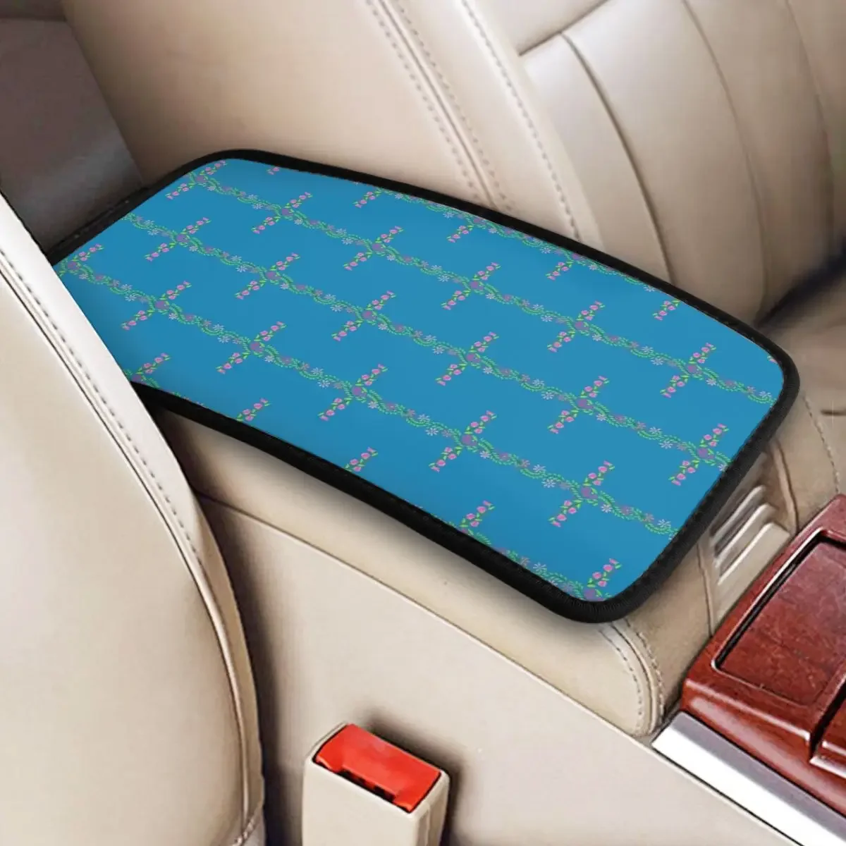 African Art Ethiopian Cross Car Armrest Cover Mat Leather Center Console Protective Pad Auto Styling Interior Accessories