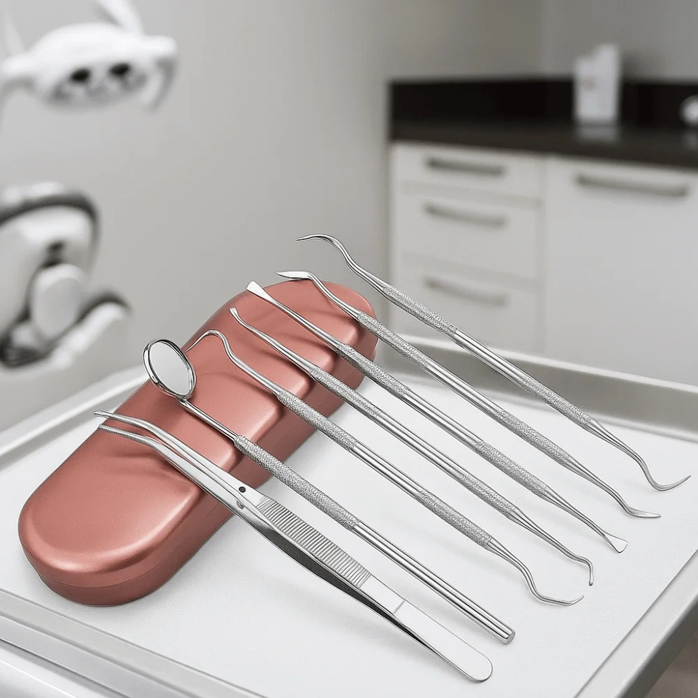 7/8Pcs Stainless Steel Tooth Care Kit with Storage Box Various Style Dentist Accessory Professional Rustproof Tongue Scraper