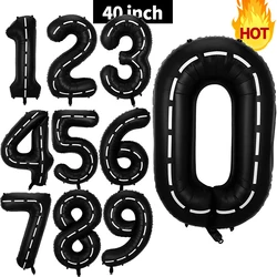 40Inch Race Car Birthday Balloons Large Black Number Balloon Happy Birthday Balloons Kids Boy Birthday Favors Racing Party Decor