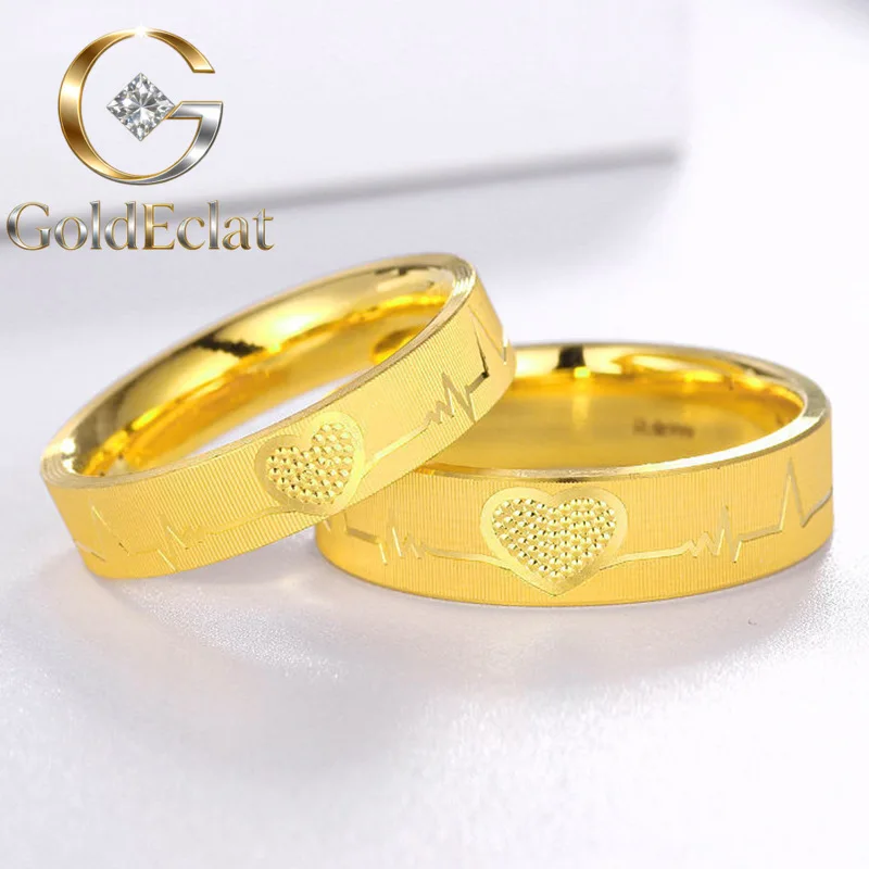 

GoldEclat Luxury 24K 9999 Pure Gold real gold Men's and women's closed ring bang heart-shaped couple ring