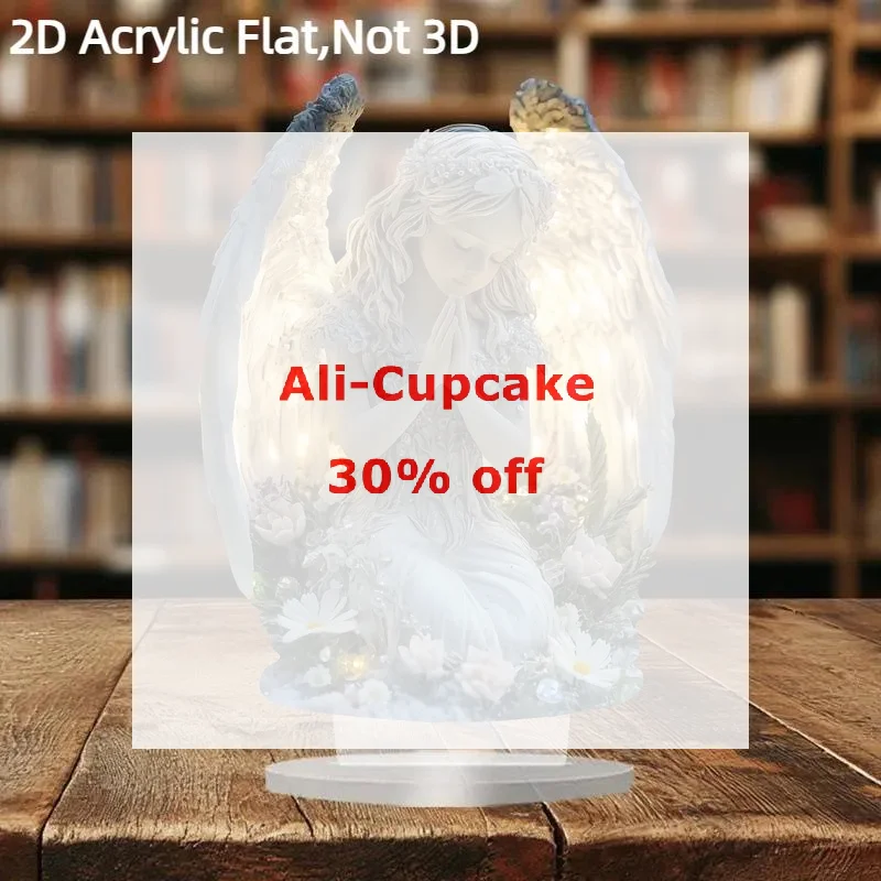 Acrylic Praying Angel Stand With Warm LED Lights And Floral Decor Perfect For Home Desktop Ornament Memorial Gift