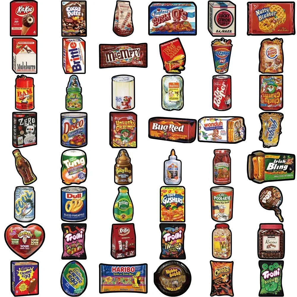 48Pcs Food Drink Milk Packaging Stickers Waterproof Laptop Phone Wall Motorcycle Cool Vinyl DIY Decor Sticker for Kids Toy