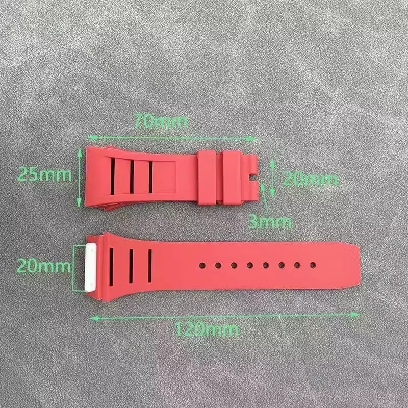 25mm-20mm soft High Quality Rubber Watchband For Richard Mille RM011 Series Bracelet Screw Style Men Watch Strap accessory