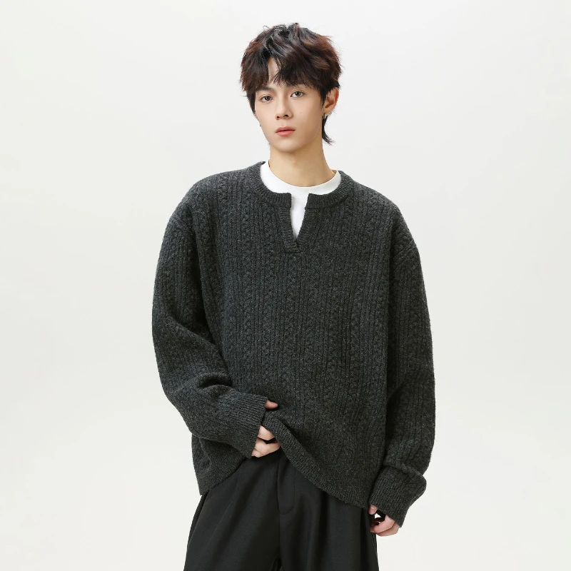 Men's Autumn and Winter Vintage Loose, Heavyweight Texture Knitted Sweater Sweater Jacket Handsome  Fashionable and Versatile