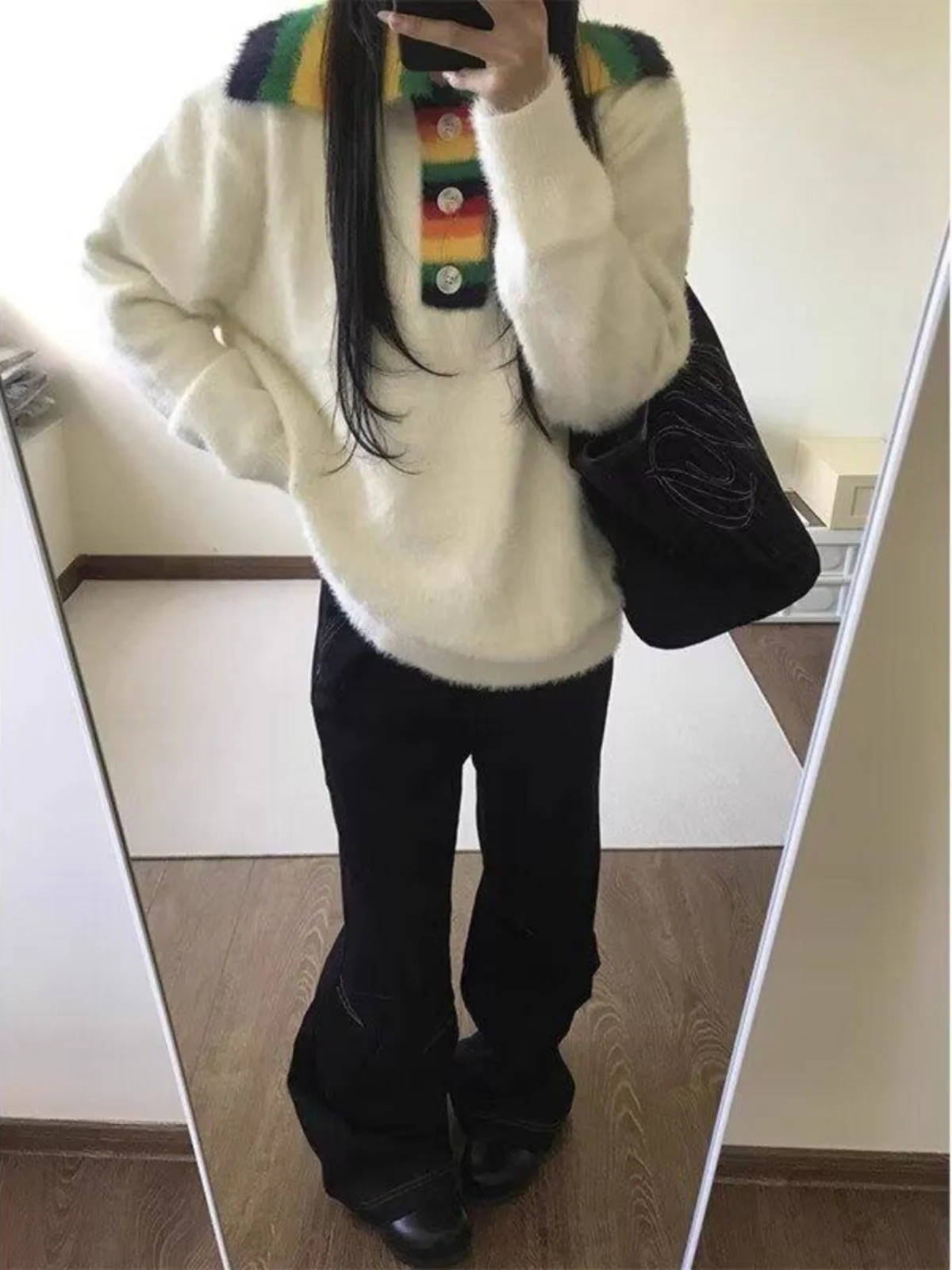 

Мужской вязаный свитер с высоким воротником и радужными вставками, осенне-зимний, в стиле кэжуал, премиум-класса, модный дизайн, из пряжи